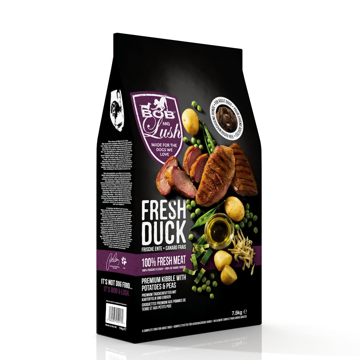 Bob & Lush Grain-Free Dry Adult Dog Food- Delicious 60% Duck Kibble